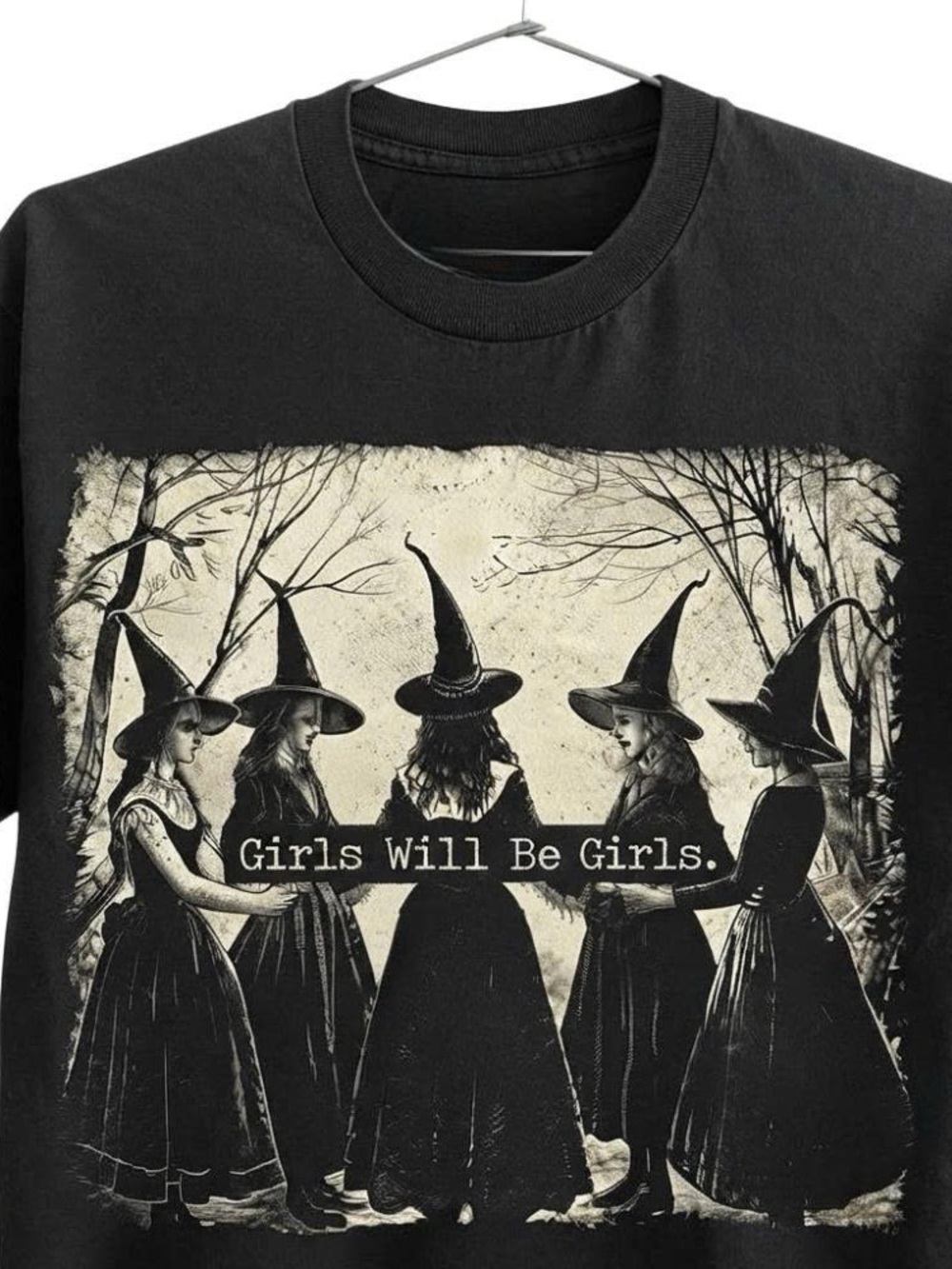 Girls Will Be Girls Witch Graphic Tee - Black